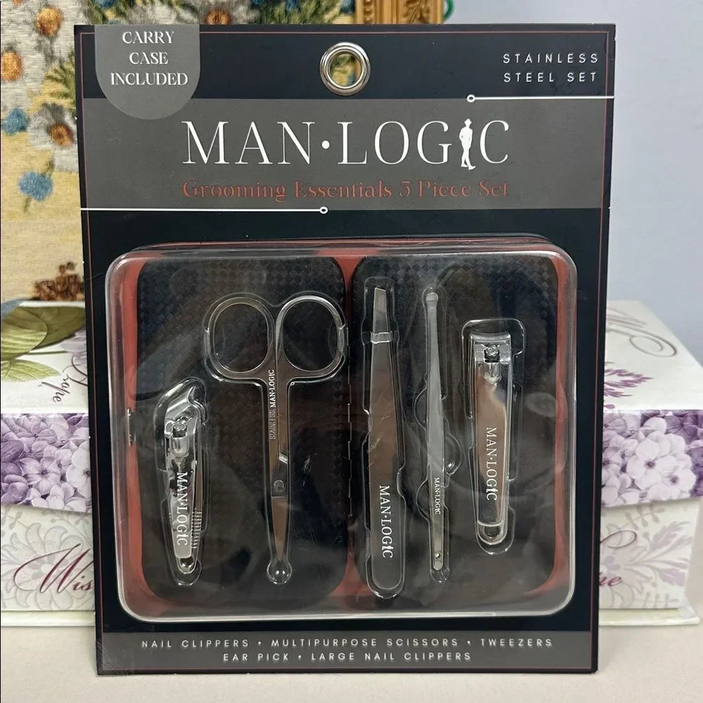 MAN • LOGIC Set of 5 Grooming Essentials Stainless Steel Manicure Tools Case